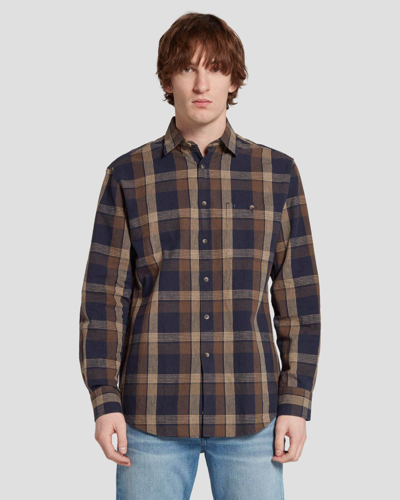 Linen Blend Button Up Shirt in Check