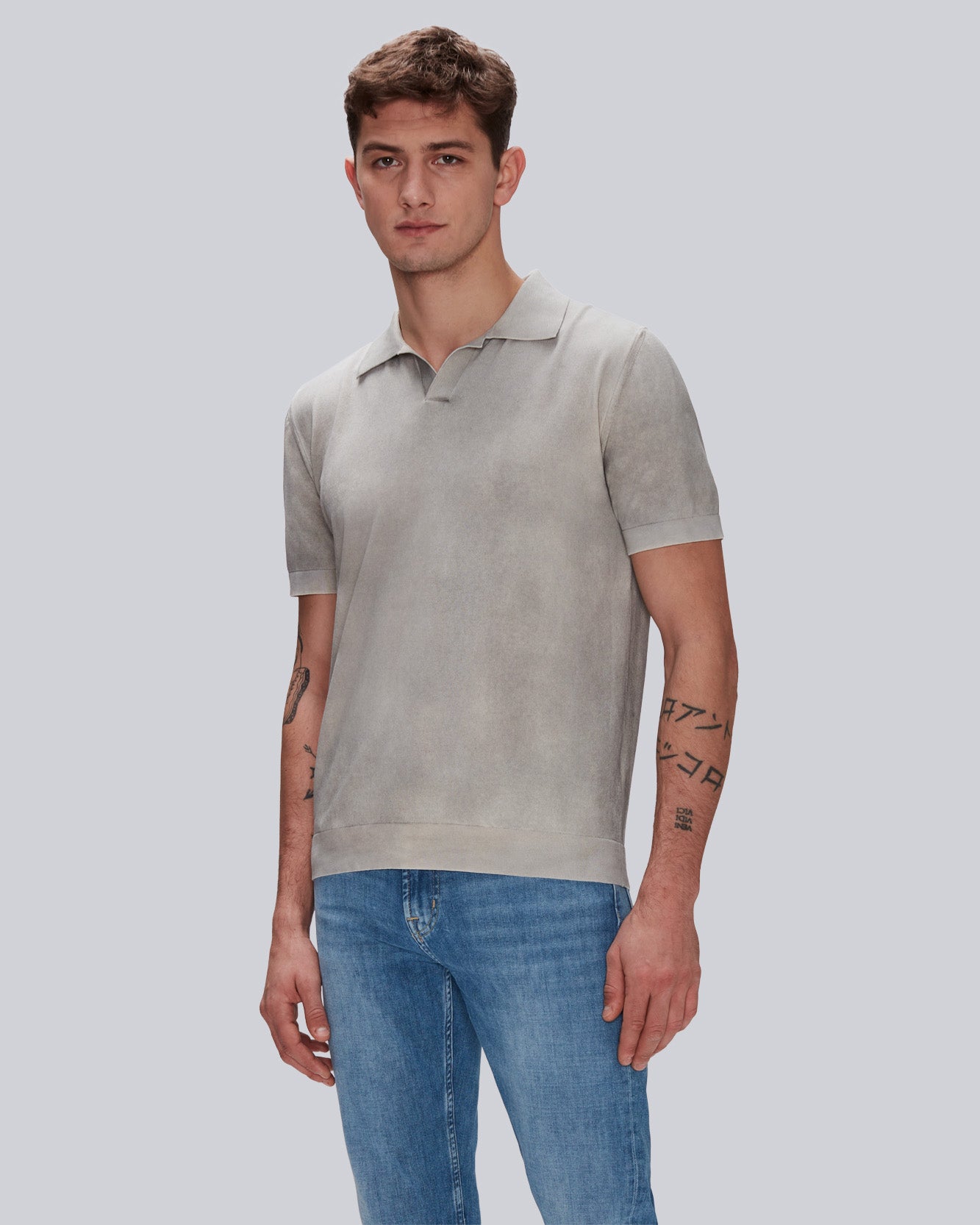 Garment Dyed Cotton Polo in Gentle Grey