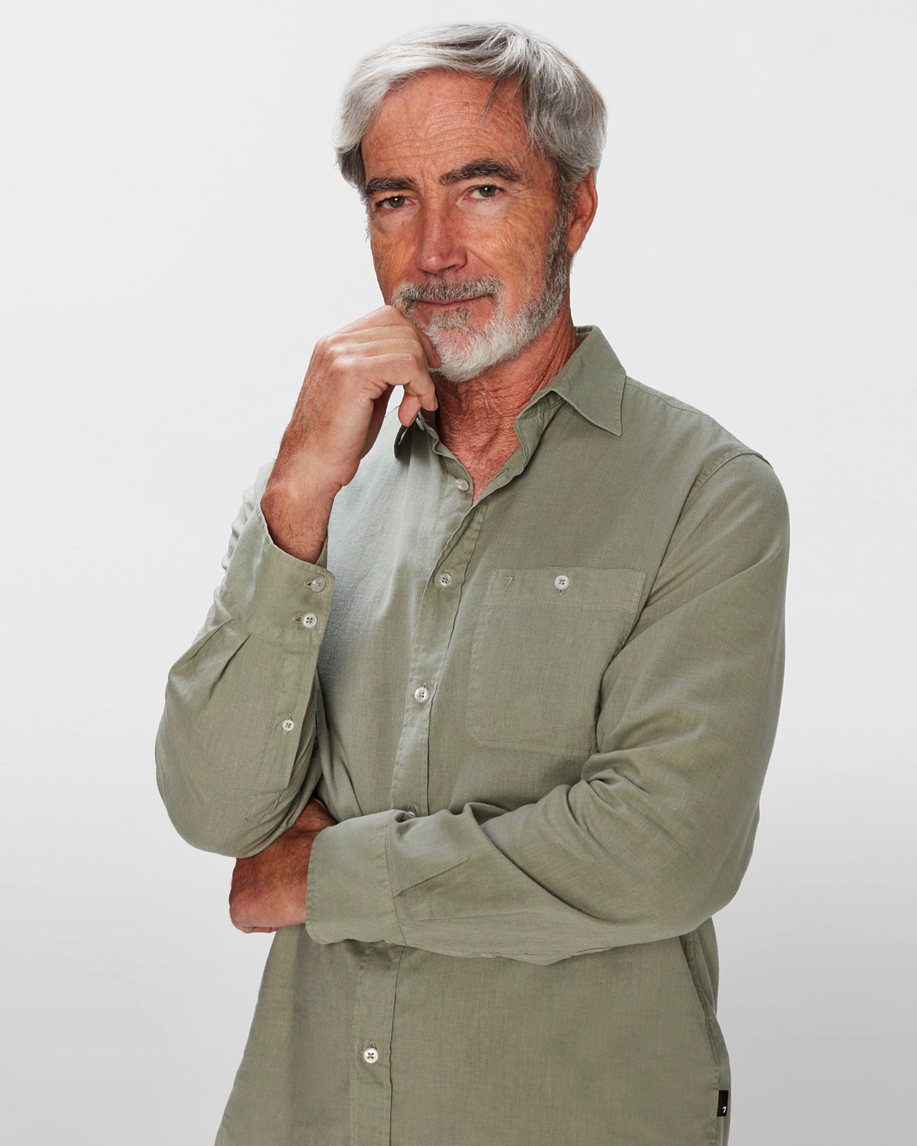Linen Blend Button Up Shirt in Pewter Green