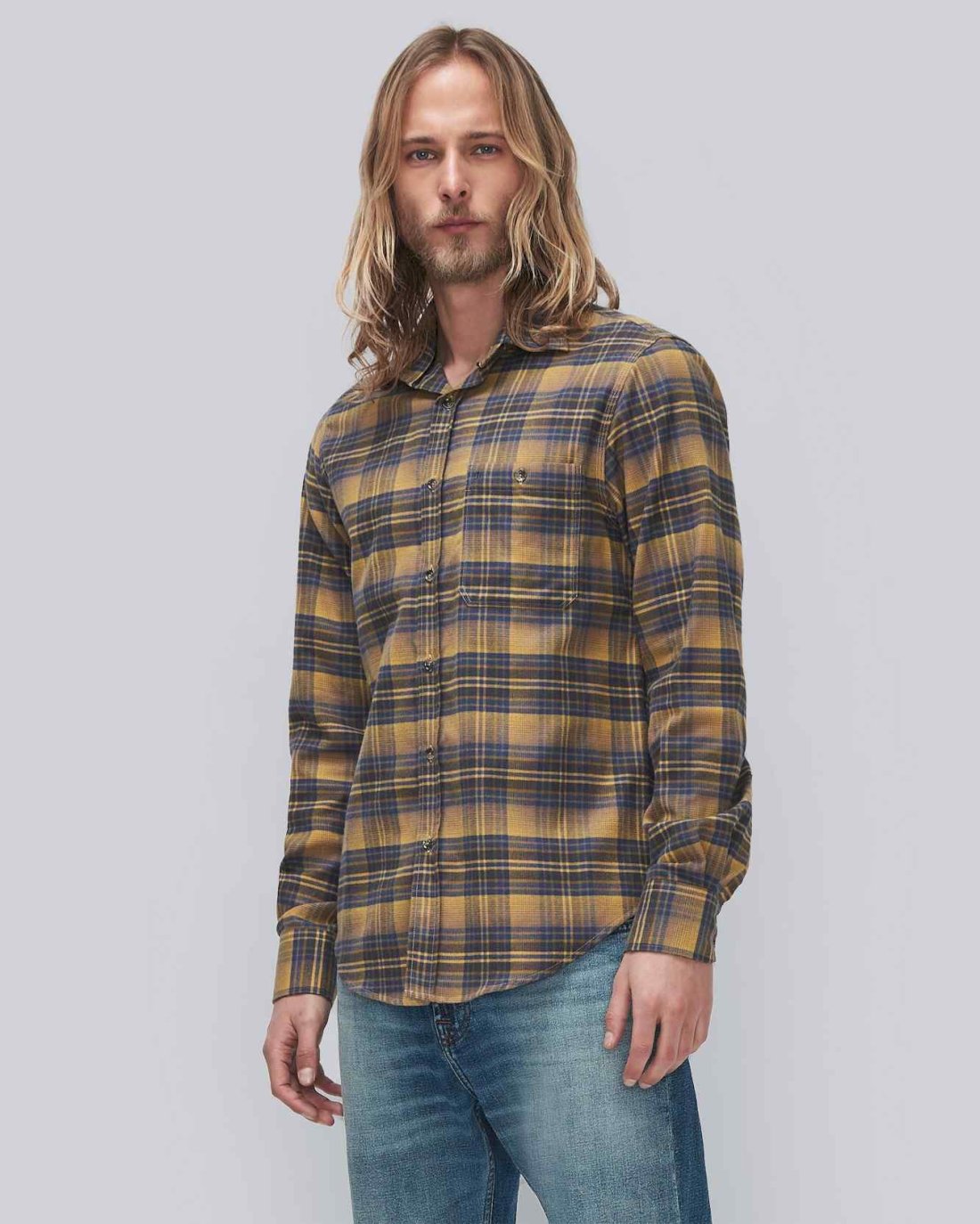 Check Plaid Shirt in Yellow And Blue Plaid