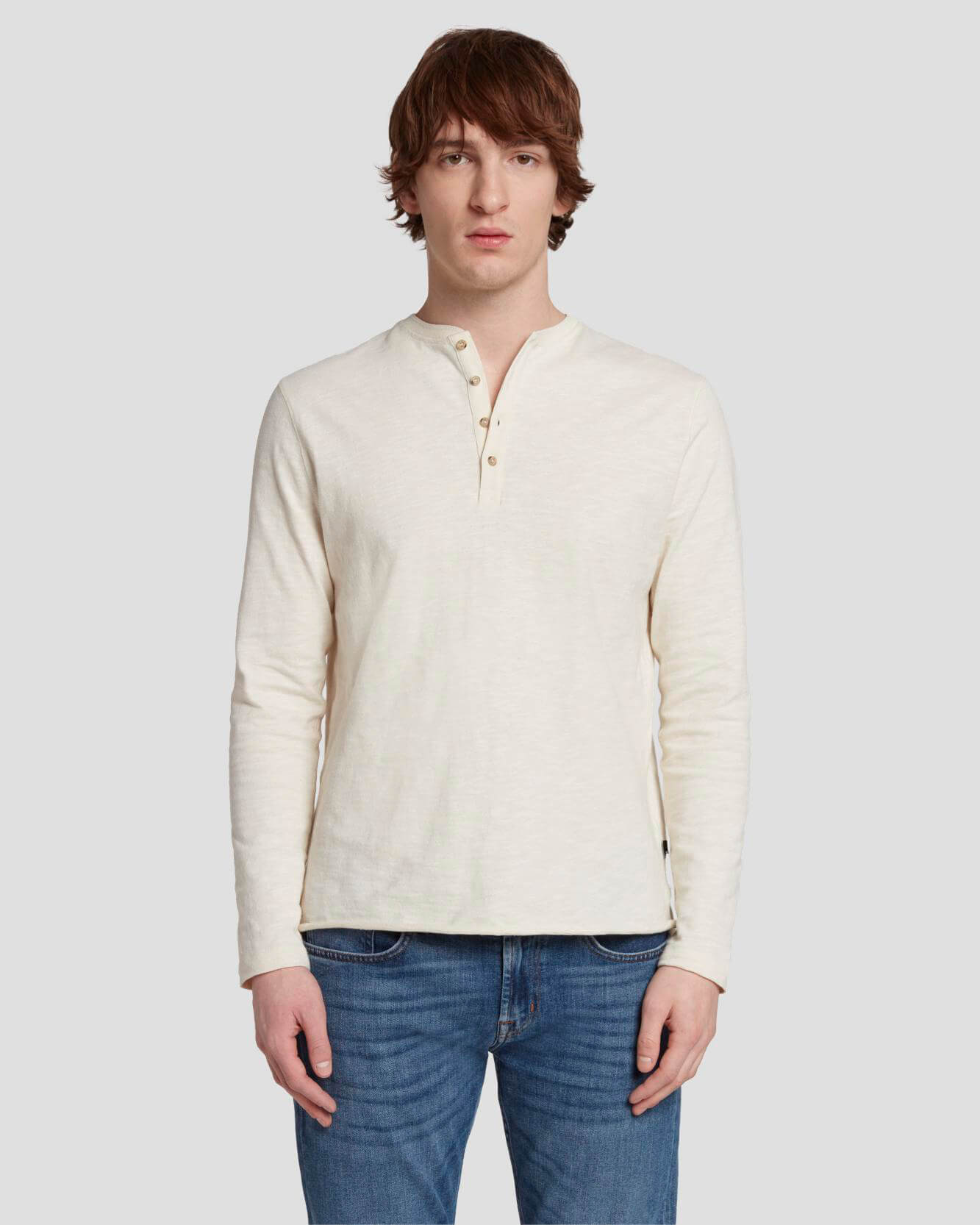 Long Sleeve Henley in Dover White