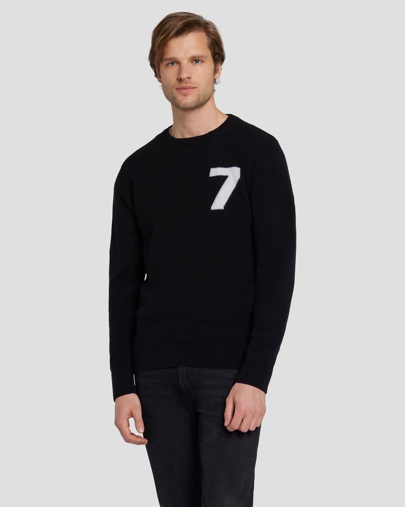 Cashmere Wool Instarsia Crewneck in Black