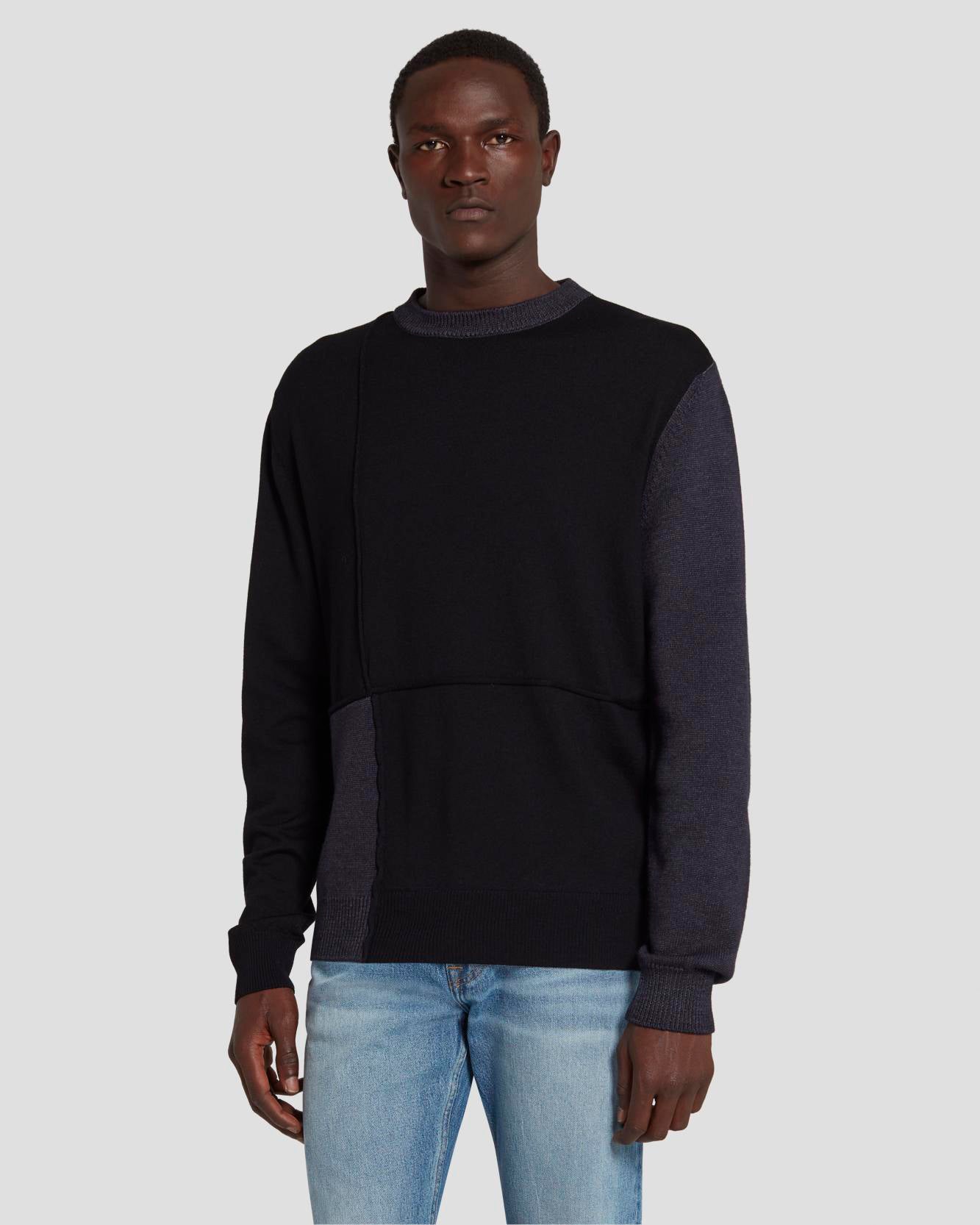 Merino Patchwork Sweater in Navy