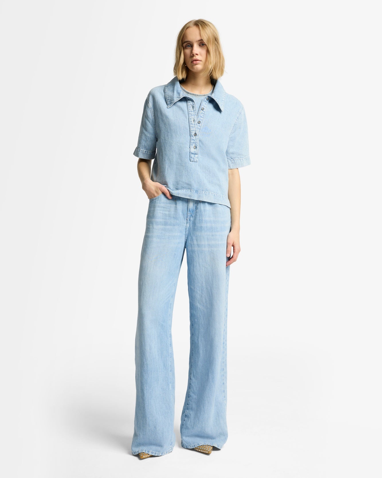 Indigo Linen Belted Wide Leg in Kansas