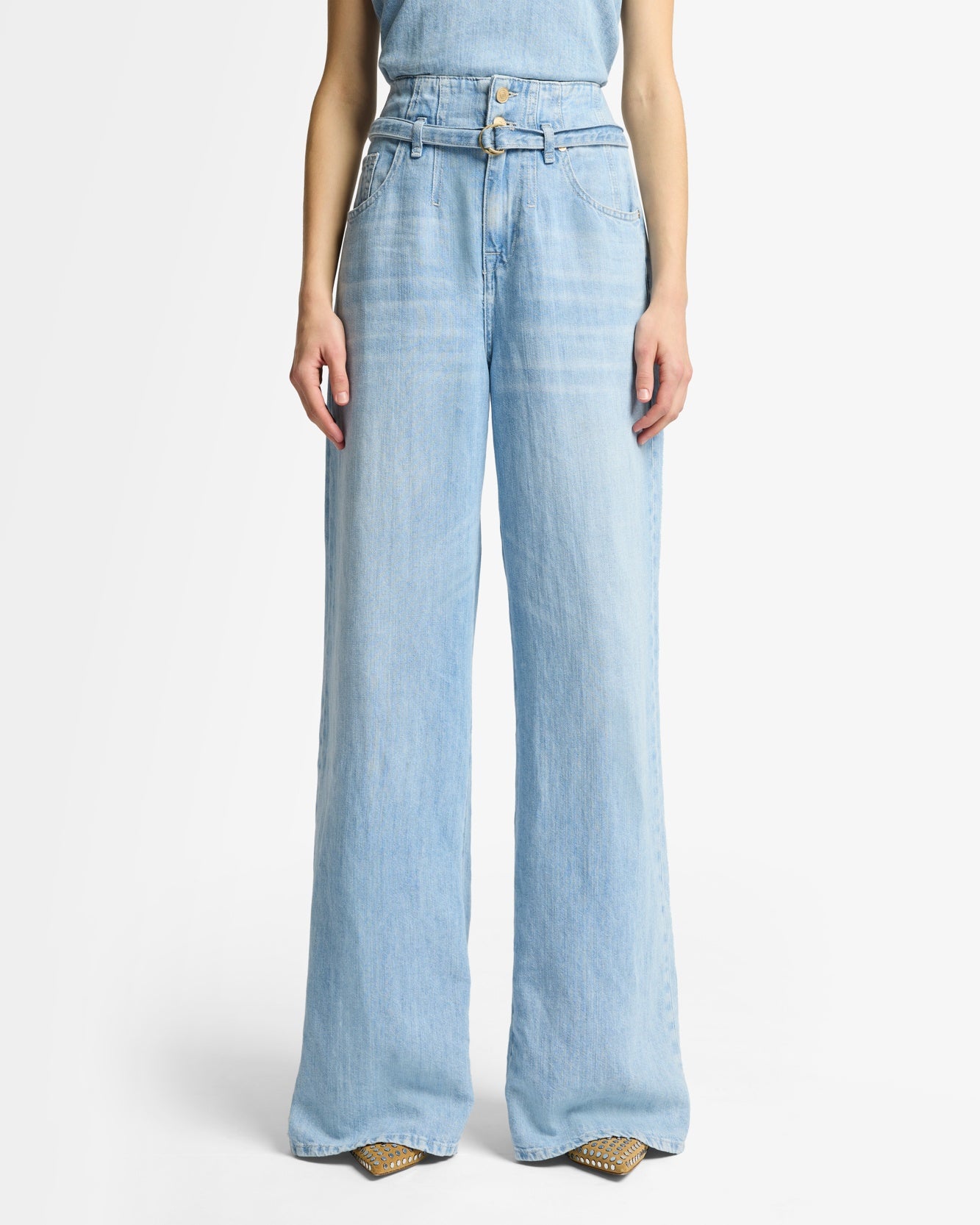 Indigo Linen Belted Wide Leg in Kansas