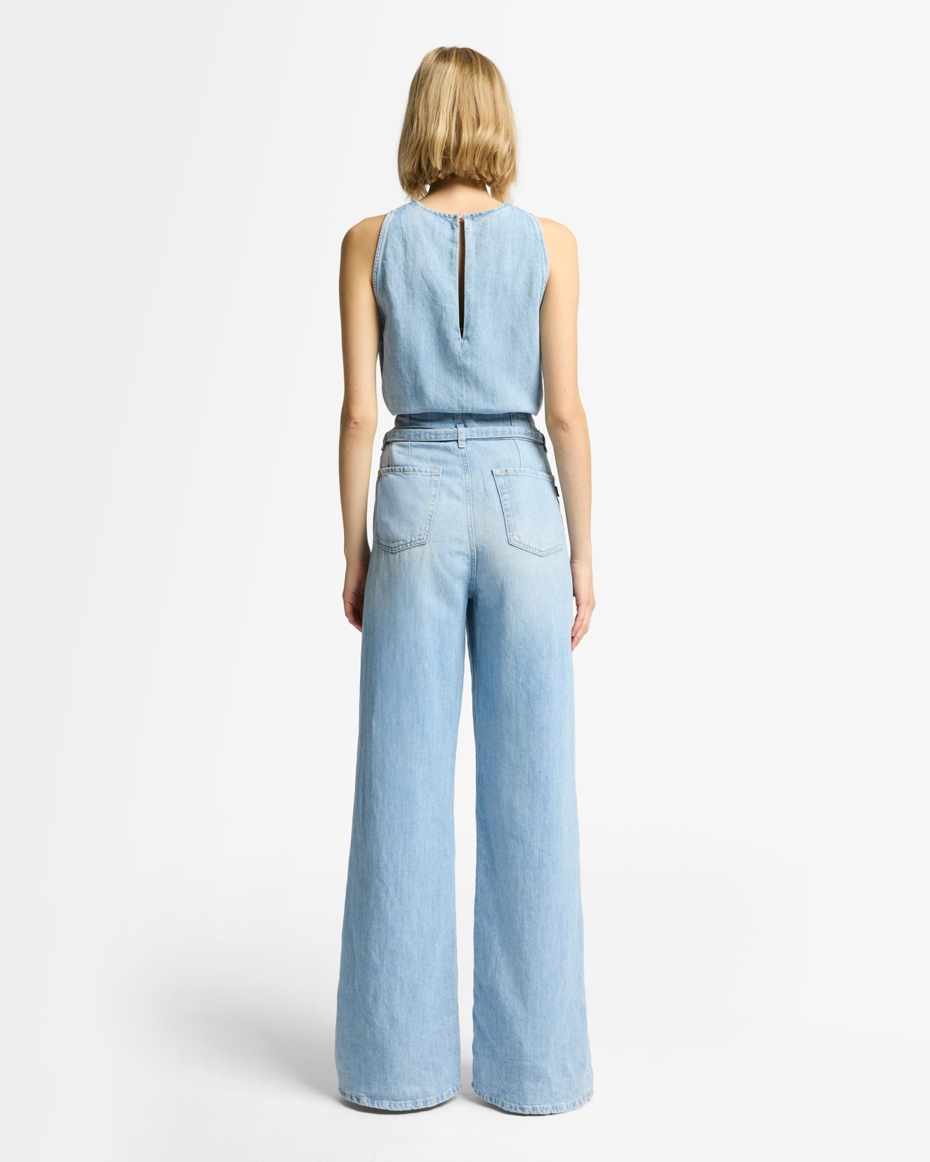 Indigo Linen Belted Wide Leg in Kansas