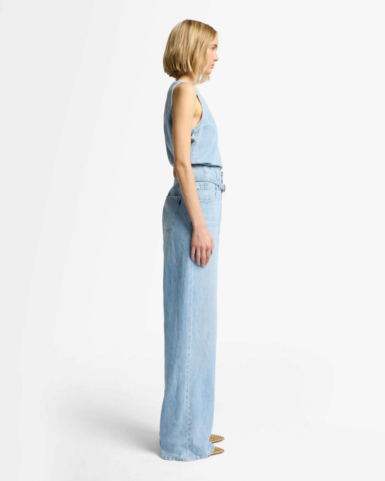 Indigo Linen Belted Wide Leg in Kansas