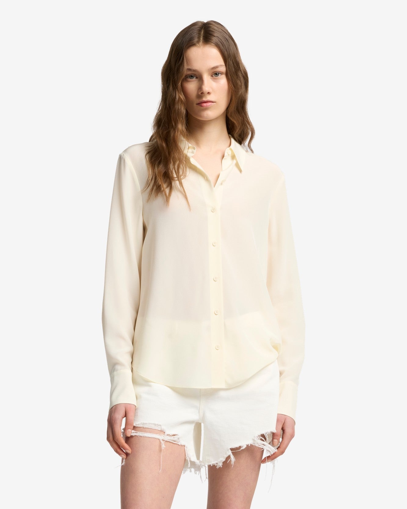 Long Sleeve Silk Blouse in Ivory