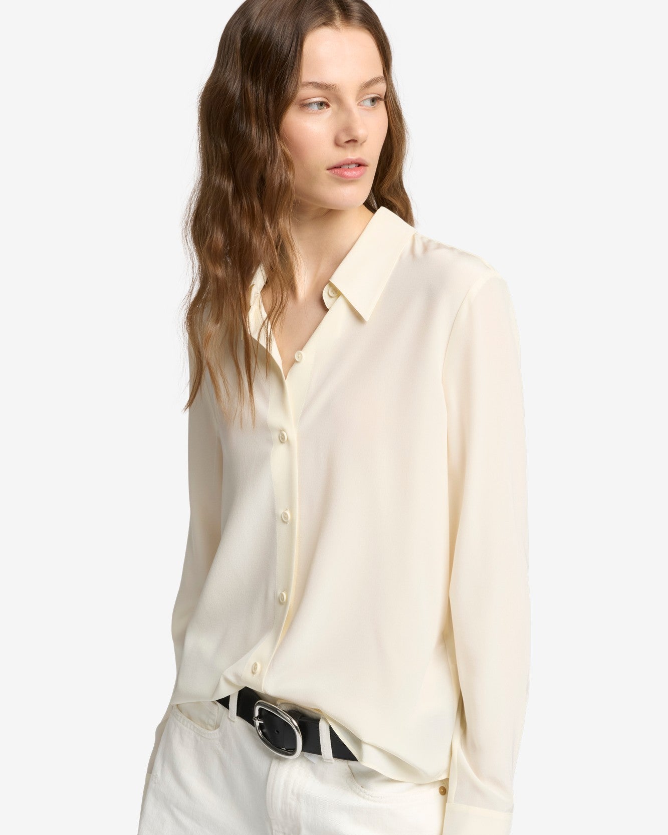 Long Sleeve Silk Blouse in Ivory