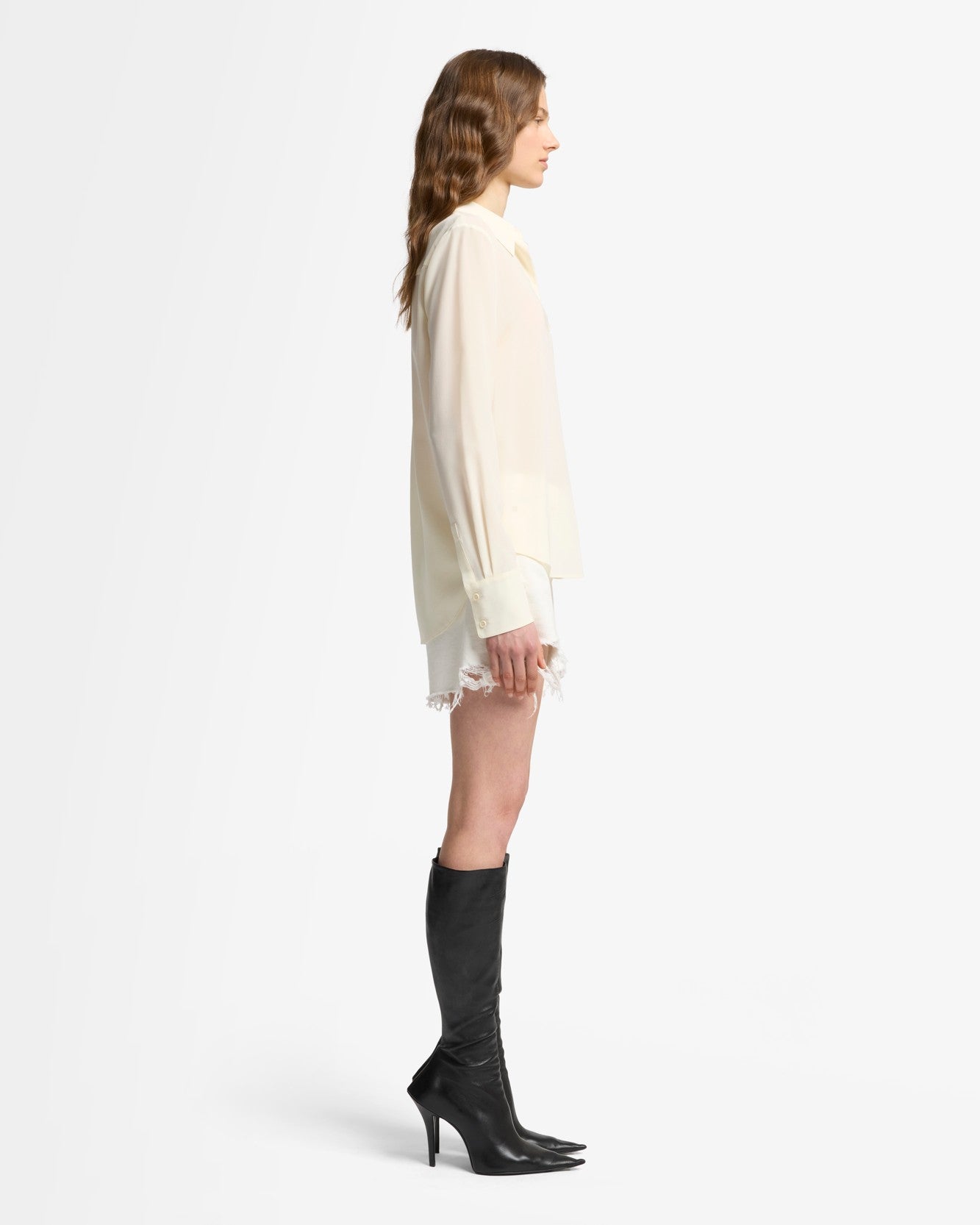 Long Sleeve Silk Blouse in Ivory