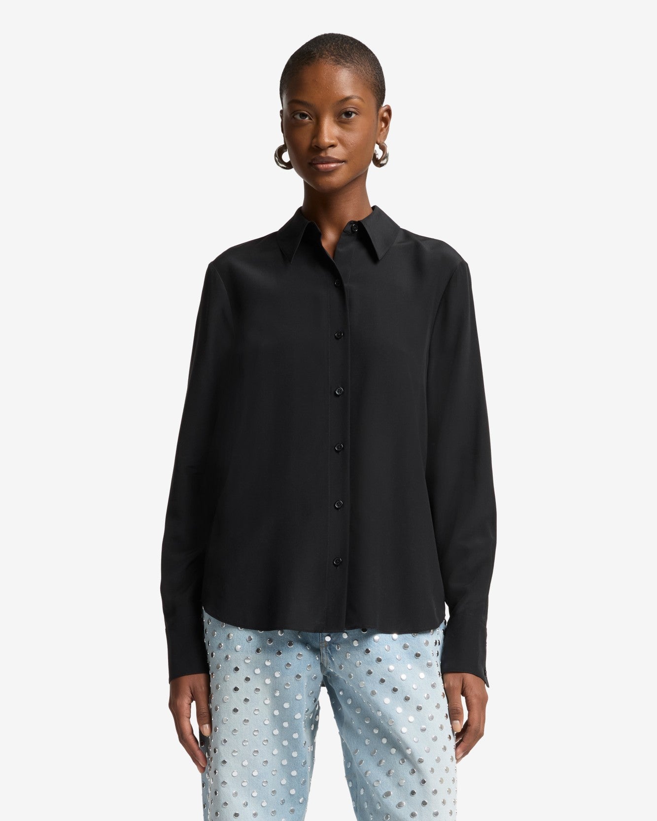 Long Sleeve Silk Blouse in Black
