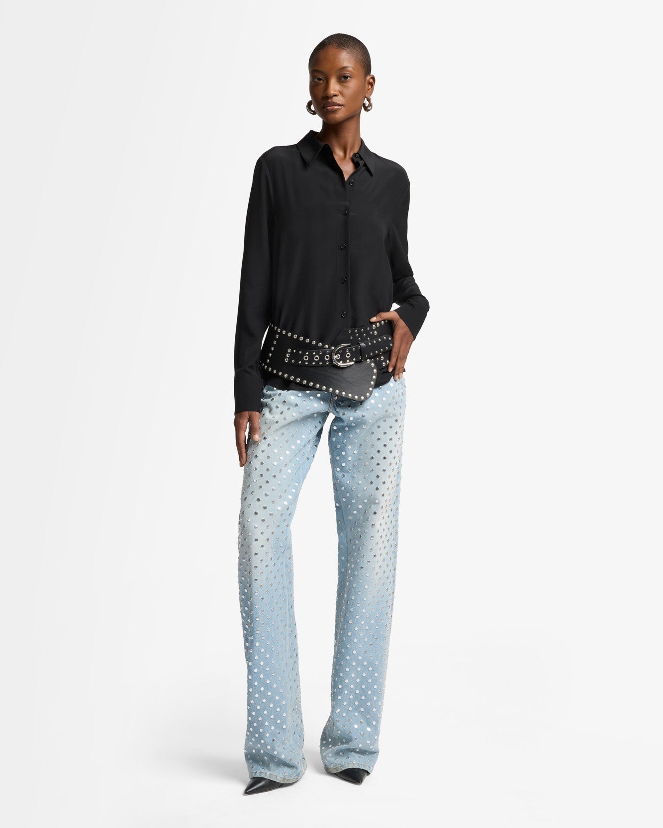 Long Sleeve Silk Blouse in Black