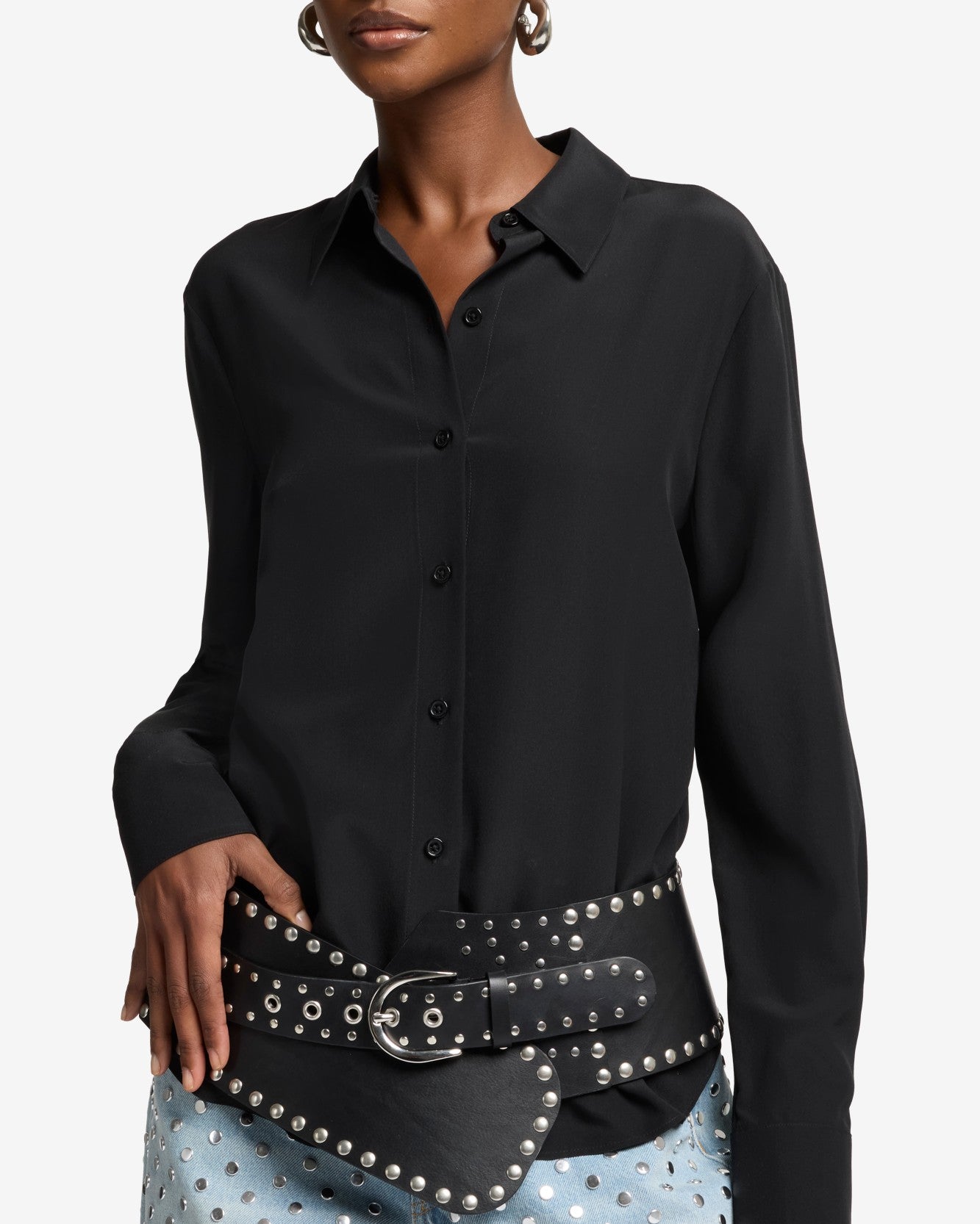Long Sleeve Silk Blouse in Black