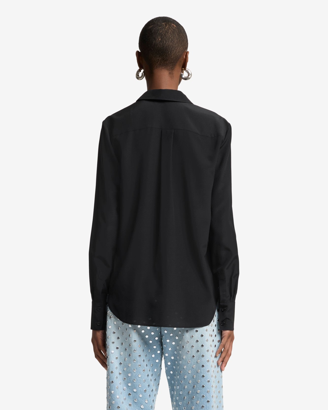 Long Sleeve Silk Blouse in Black