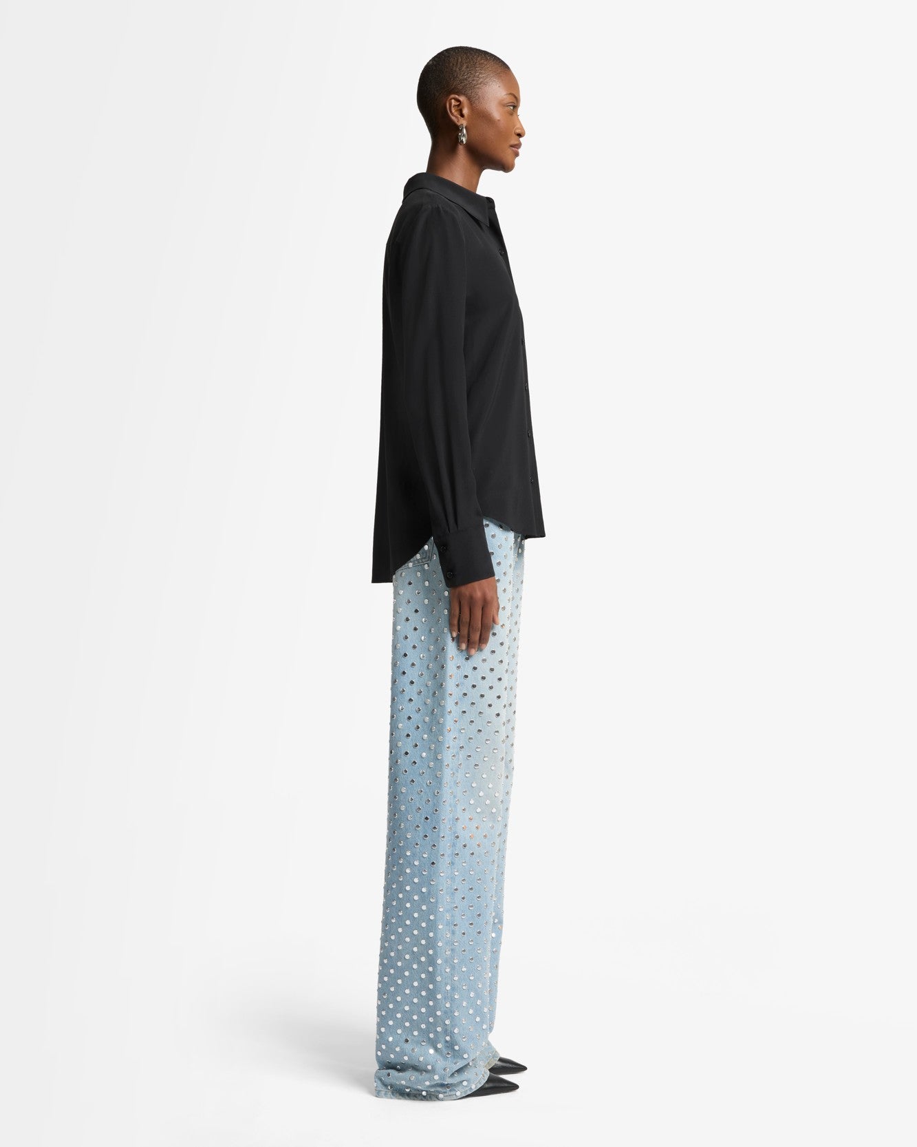 Long Sleeve Silk Blouse in Black