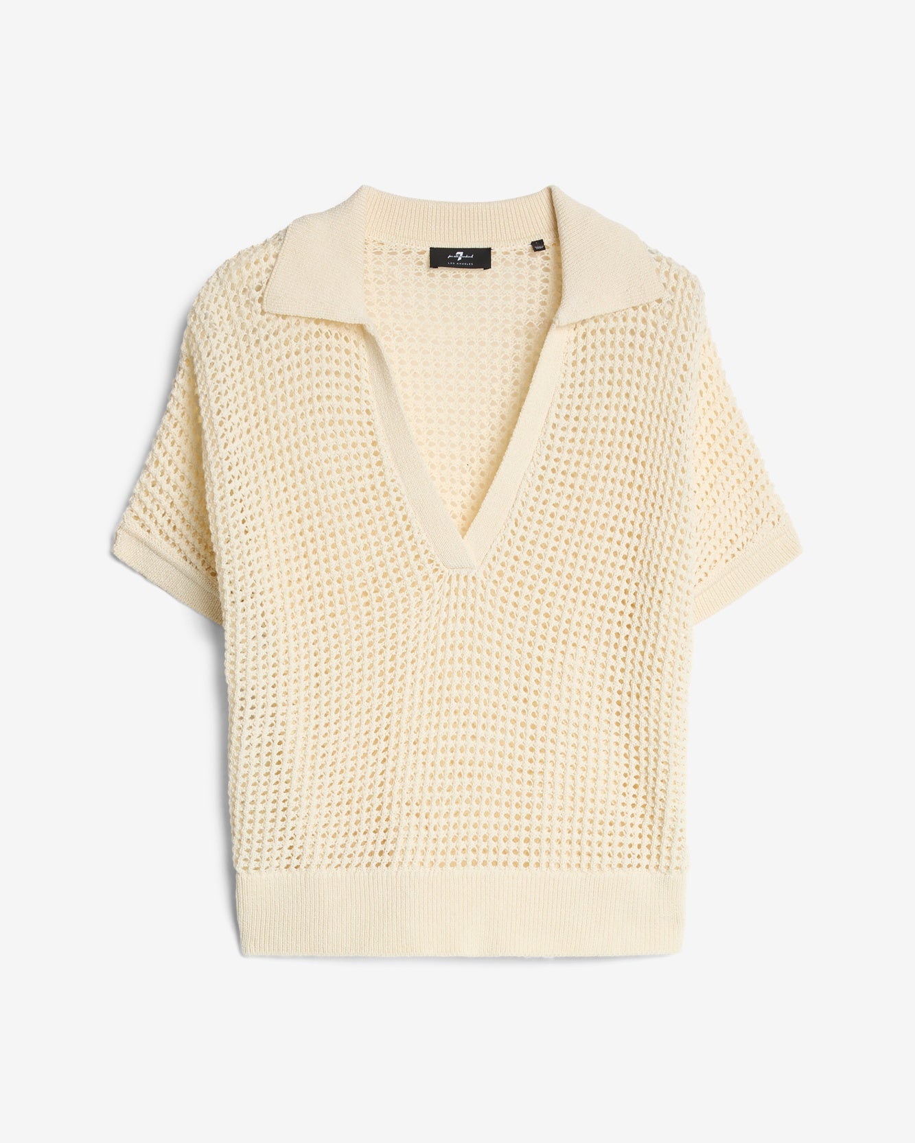 Short Sleeve Open Knit Polo in Oatmeal