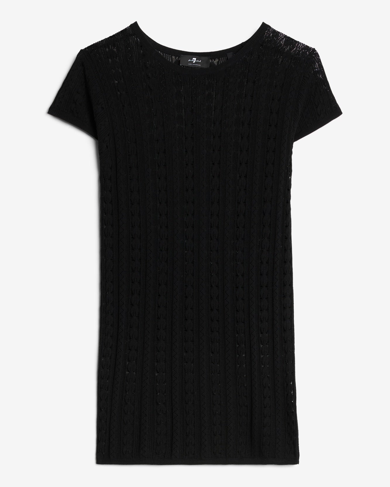 Short Sleeve Pointelle Crew Sweater in Black
