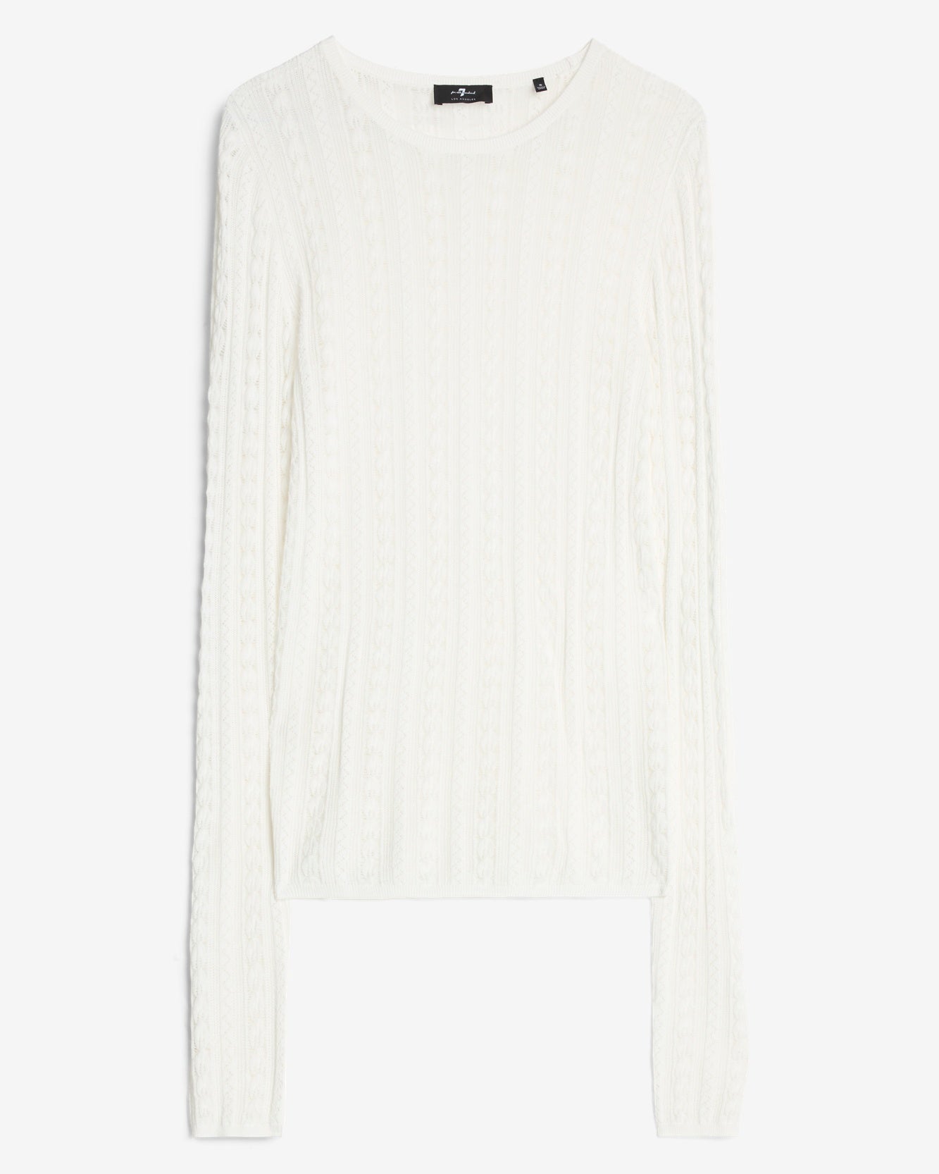 Long Sleeve Pointelle Crew Sweater in Ivory
