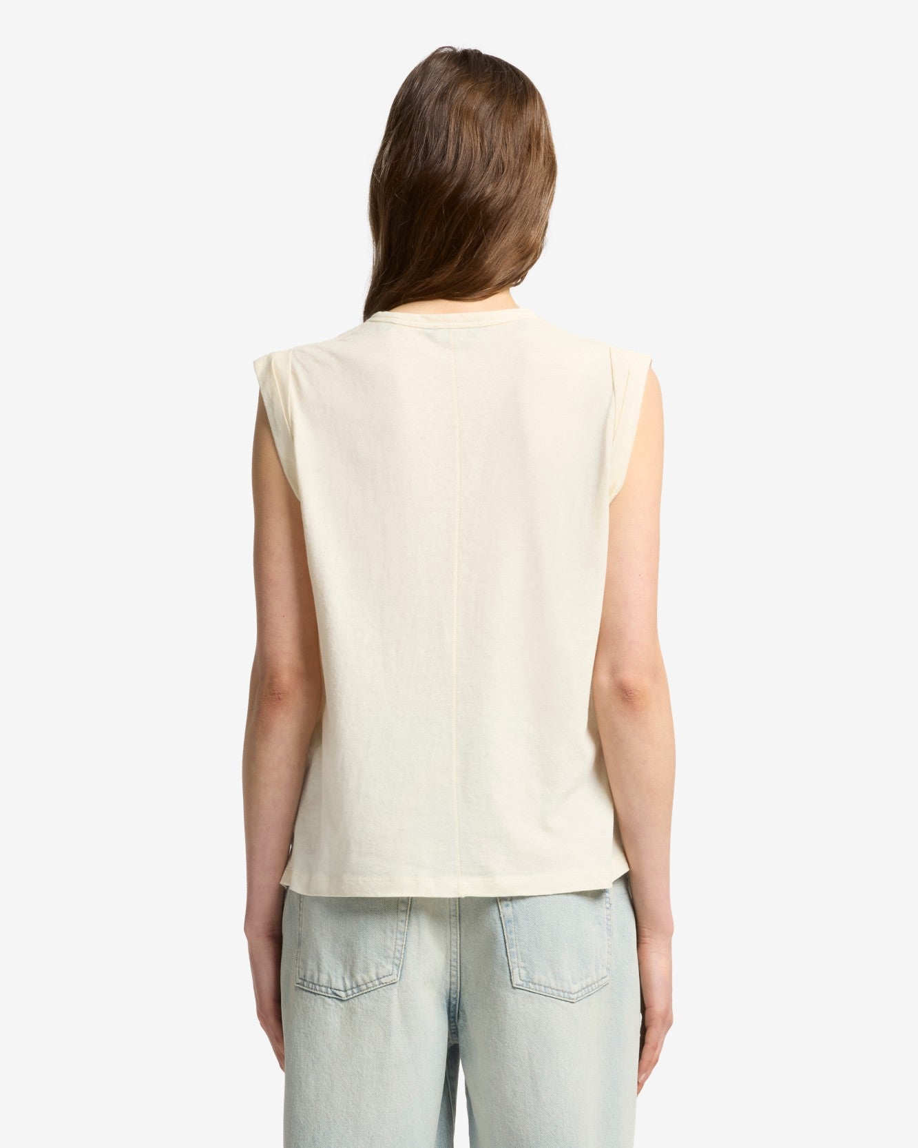 Linen Blend Muscle Tee in Ivory