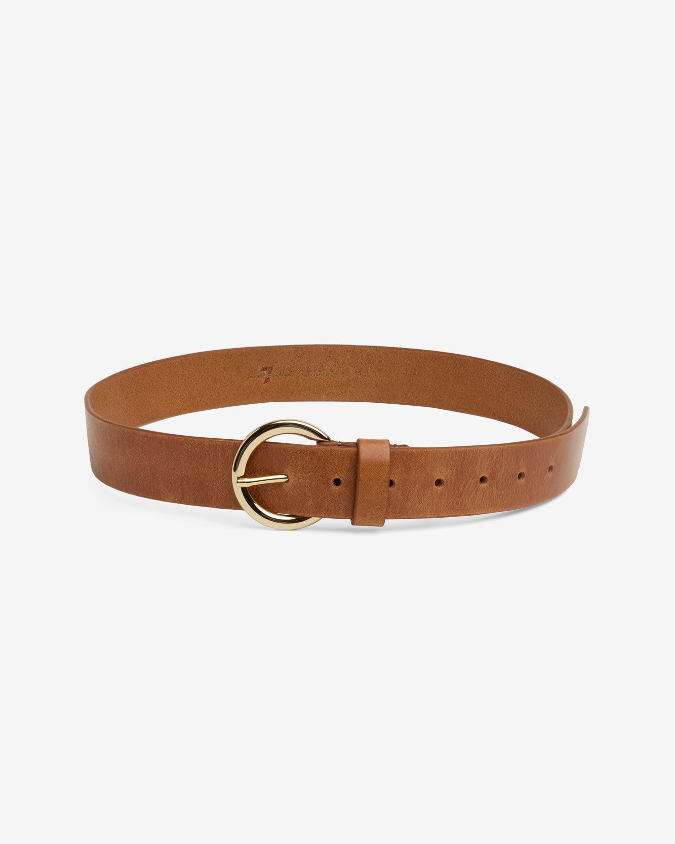 Round Buckle Italian Leather Belt in Natural