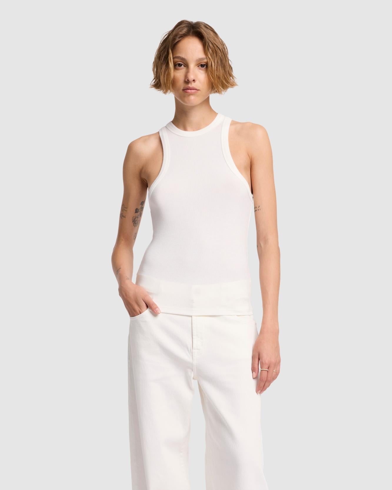 Ribbed Racerback Tank in Milk