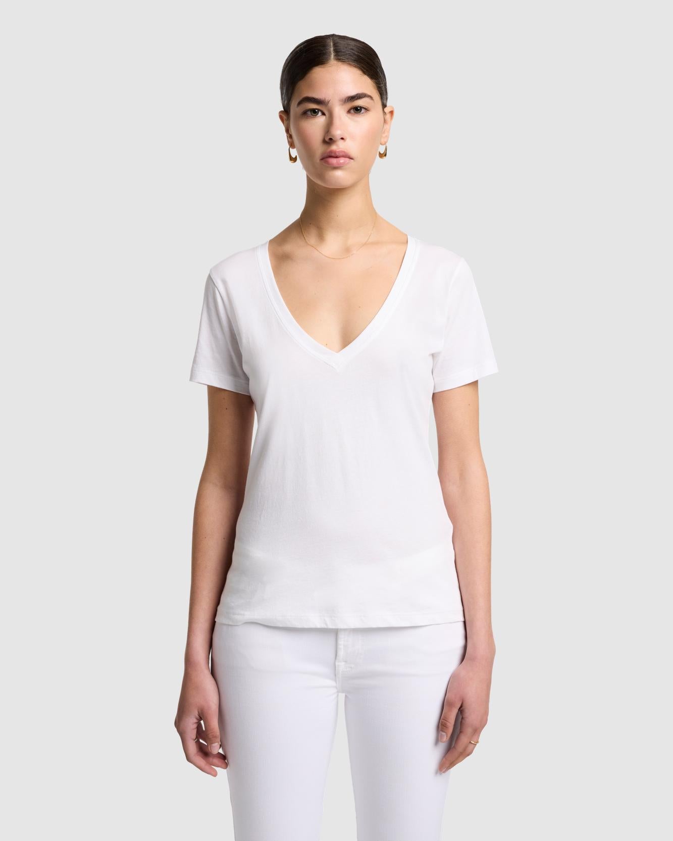 Pima Cotton Easy V-Neck Tee in Optic White