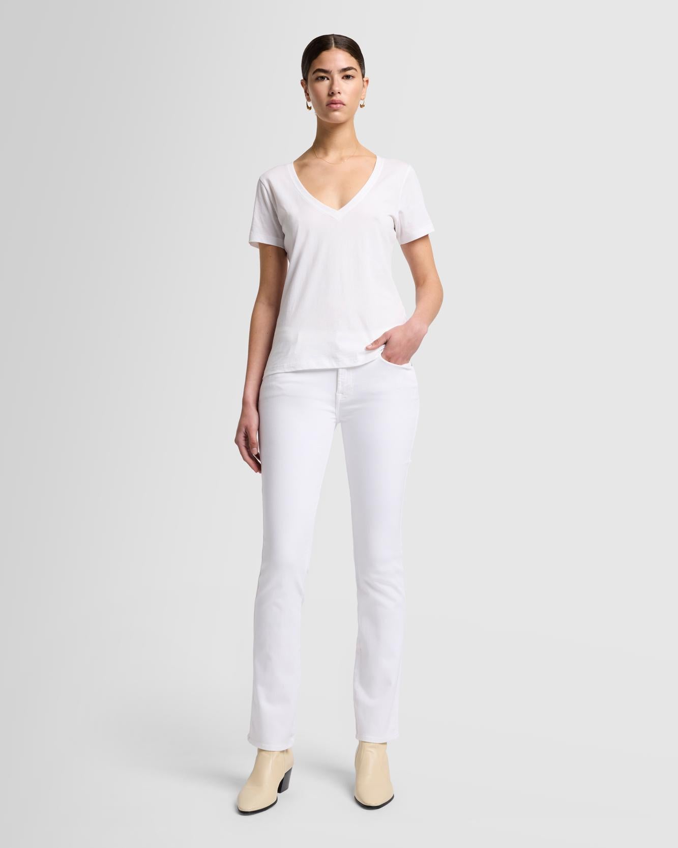 Pima Cotton Easy V-Neck Tee in Optic White