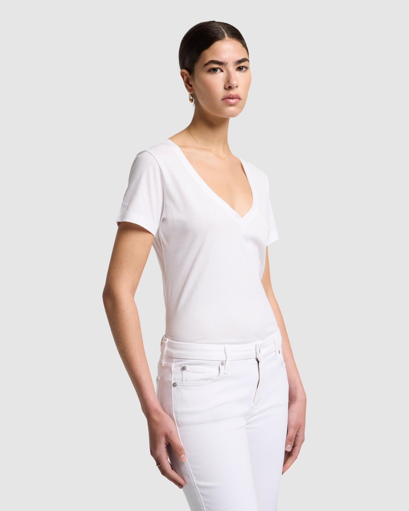 Pima Cotton Easy V-Neck Tee in Optic White