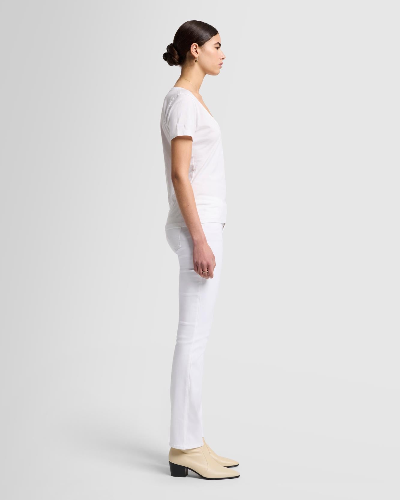 Pima Cotton Easy V-Neck Tee in Optic White