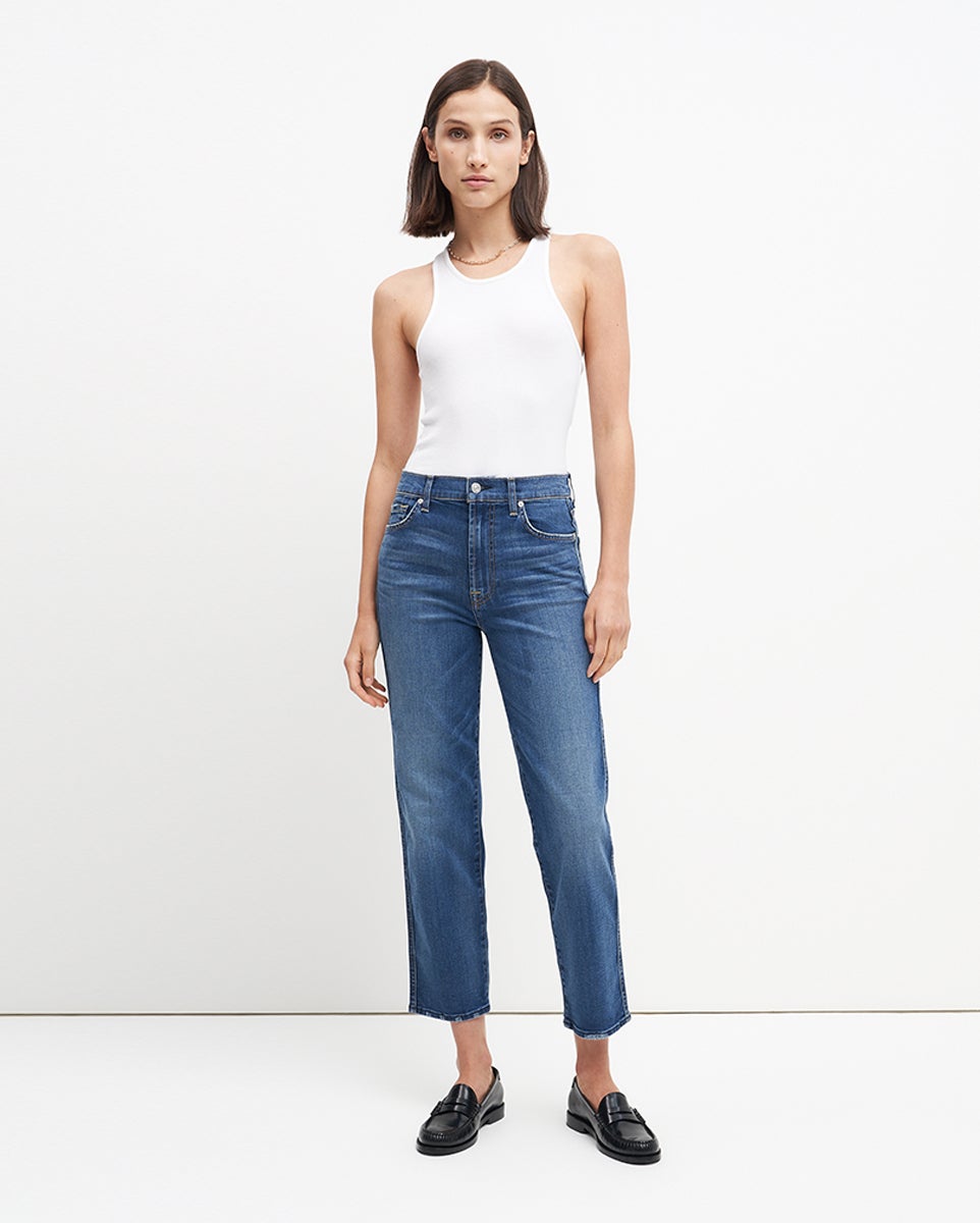 High Waist Cropped Straight in Distressed Authentic Light